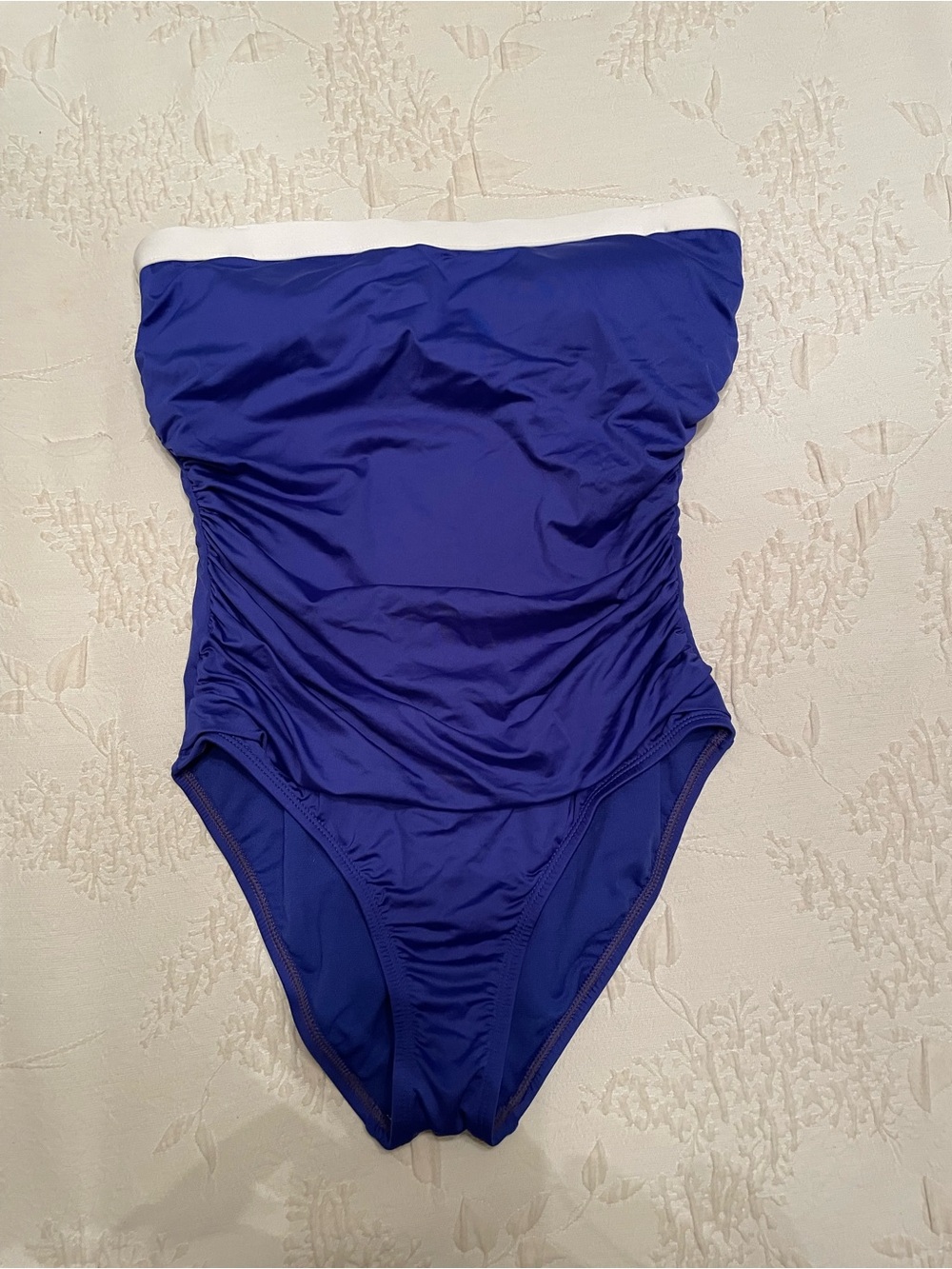 Liz Claiborne Royal Blue Strapless Swimsuit with White Trim